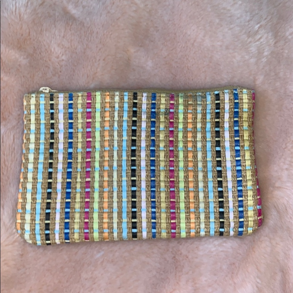 Multi colored woven makeup bag